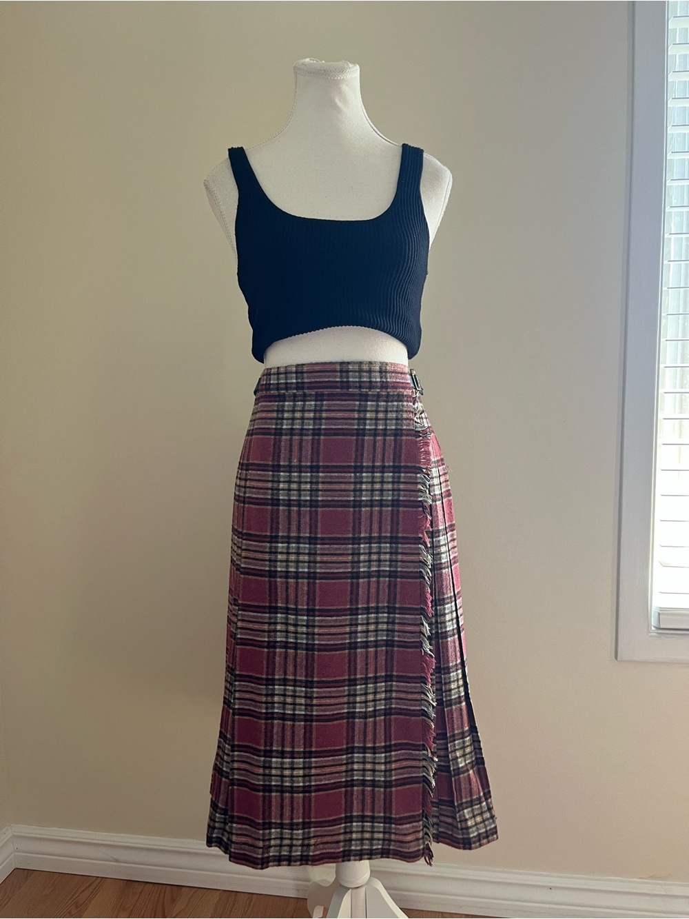 INC International Concepts Pink Plaid Maxi Skirt